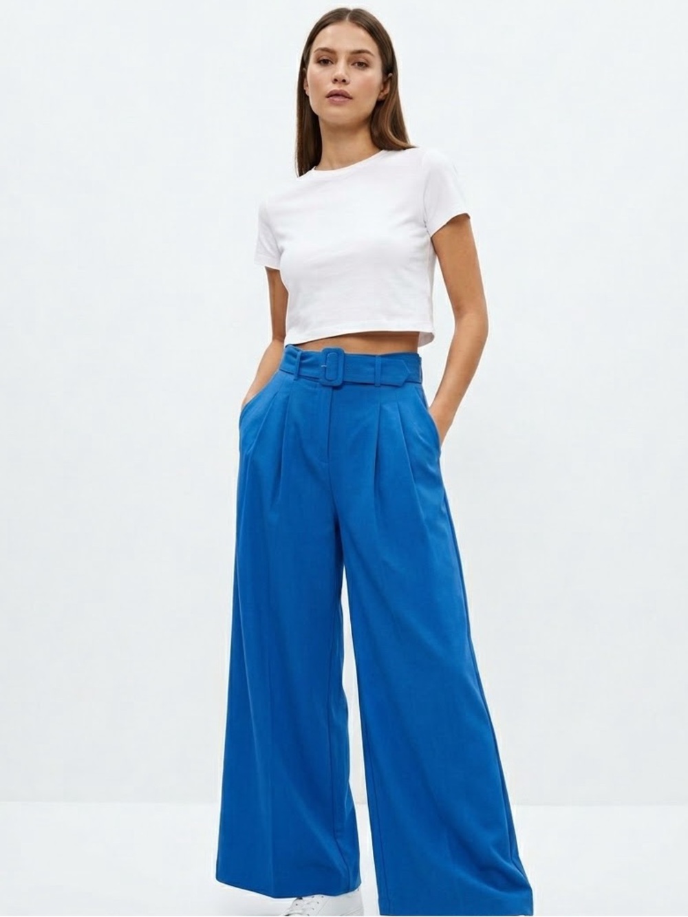 NWT New York & Company Royal Blue Ultra Wide Leg Belted Pants